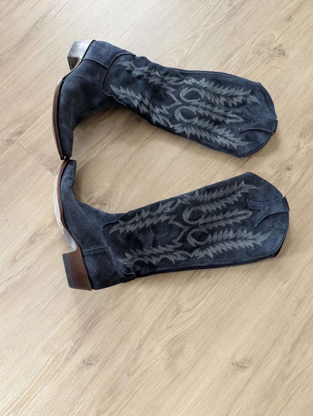 Old Gringo Navy Suede Over‑The‑Knee Embroidered Boots